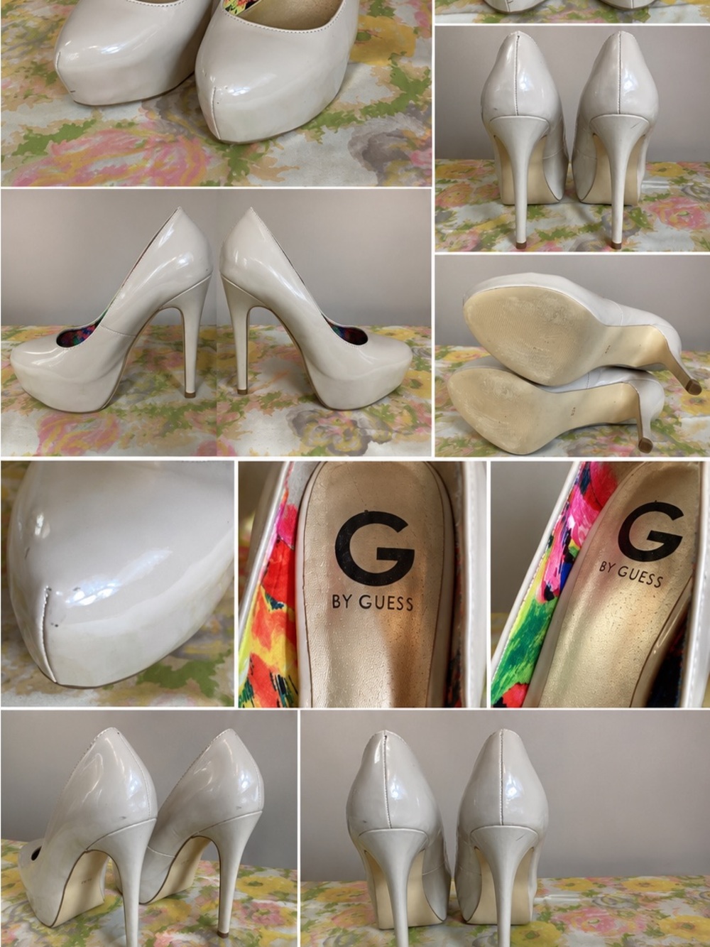 G by Guess Nude Patent Platform Pumps Heels Size 8.5 | Floral Lining | NWOT